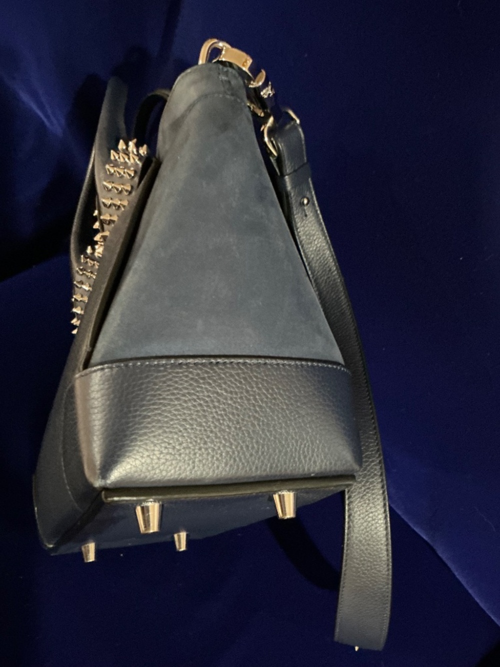Christian Louboutin Navy Blue Top Handle Spiked 2way Eloise Satchel/Tote Bag - Picture 3 of 11